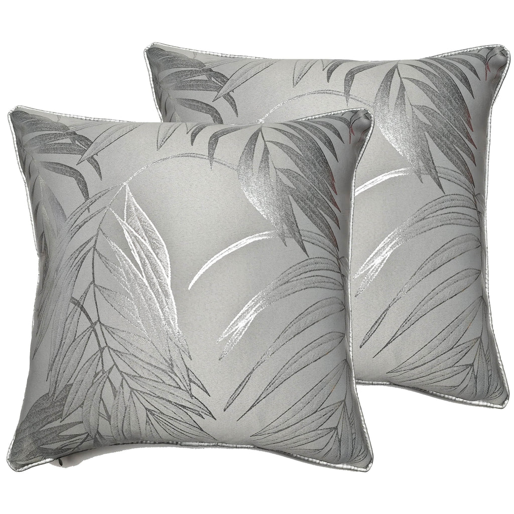 OLIVIA ROCCO Leaf Sparkle Cushion Covers 2 Pack – Silver Modern Decorative Pillow Cases for Sofa or Bed