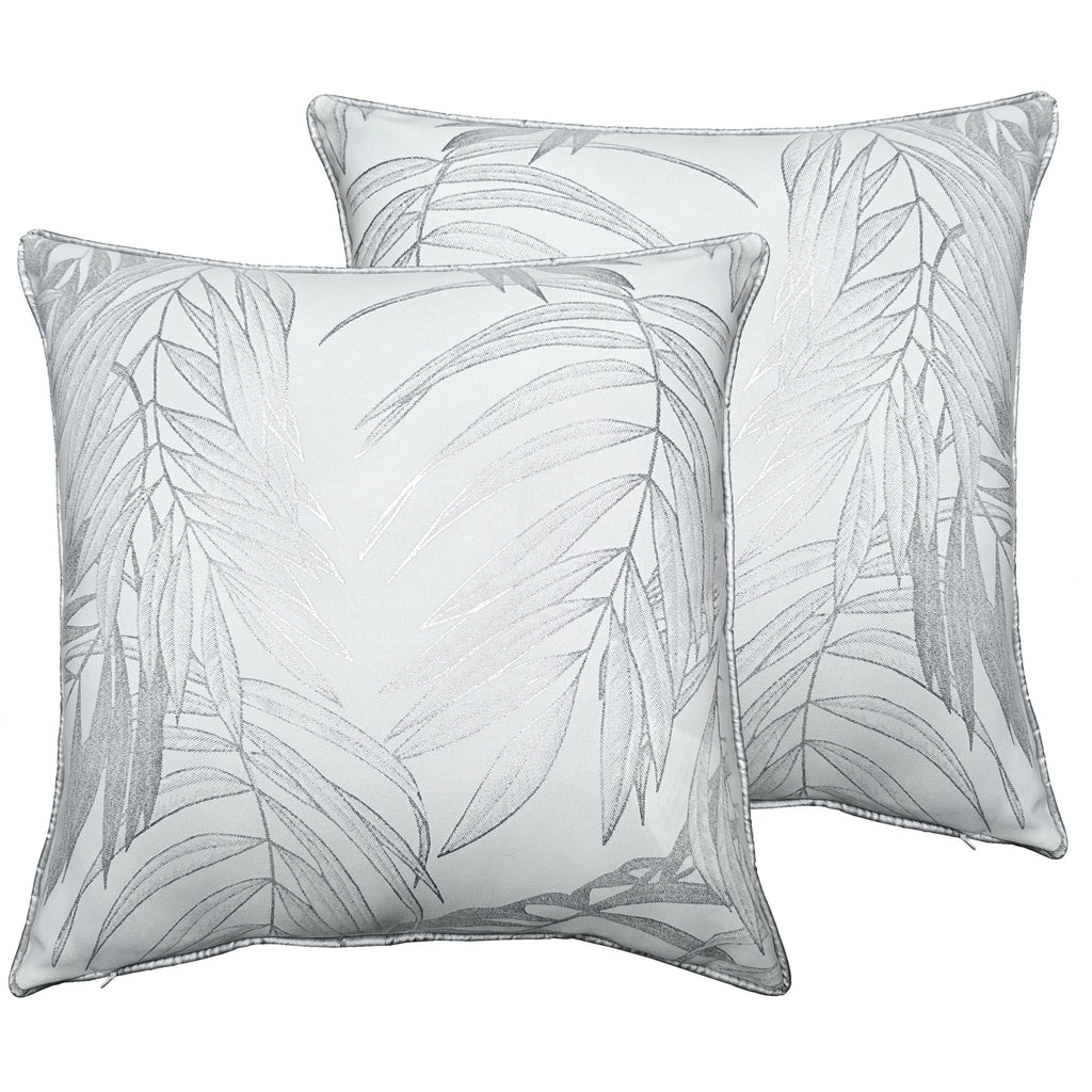 OLIVIA ROCCO Leaf Sparkle Cushion Covers 2 Pack – White Modern Decorative Pillow Cases for Sofa or Bed