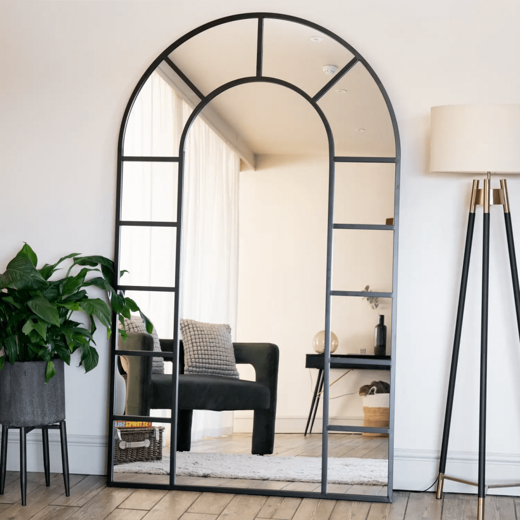 Mio Full Length Black Metal Arched Window Mirror - 200cm x 120cm