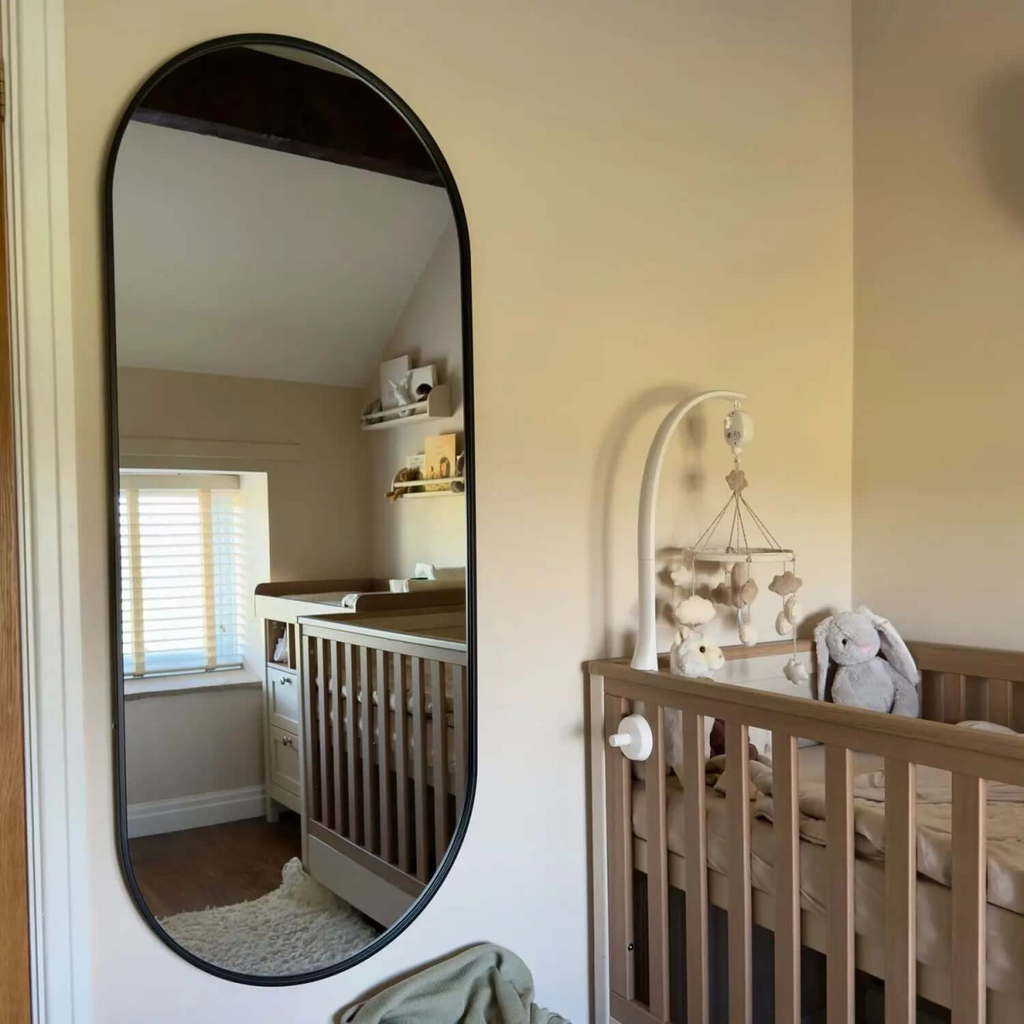 Full Length Black Metal Oval Runway Mirror - 150cm x 60cm