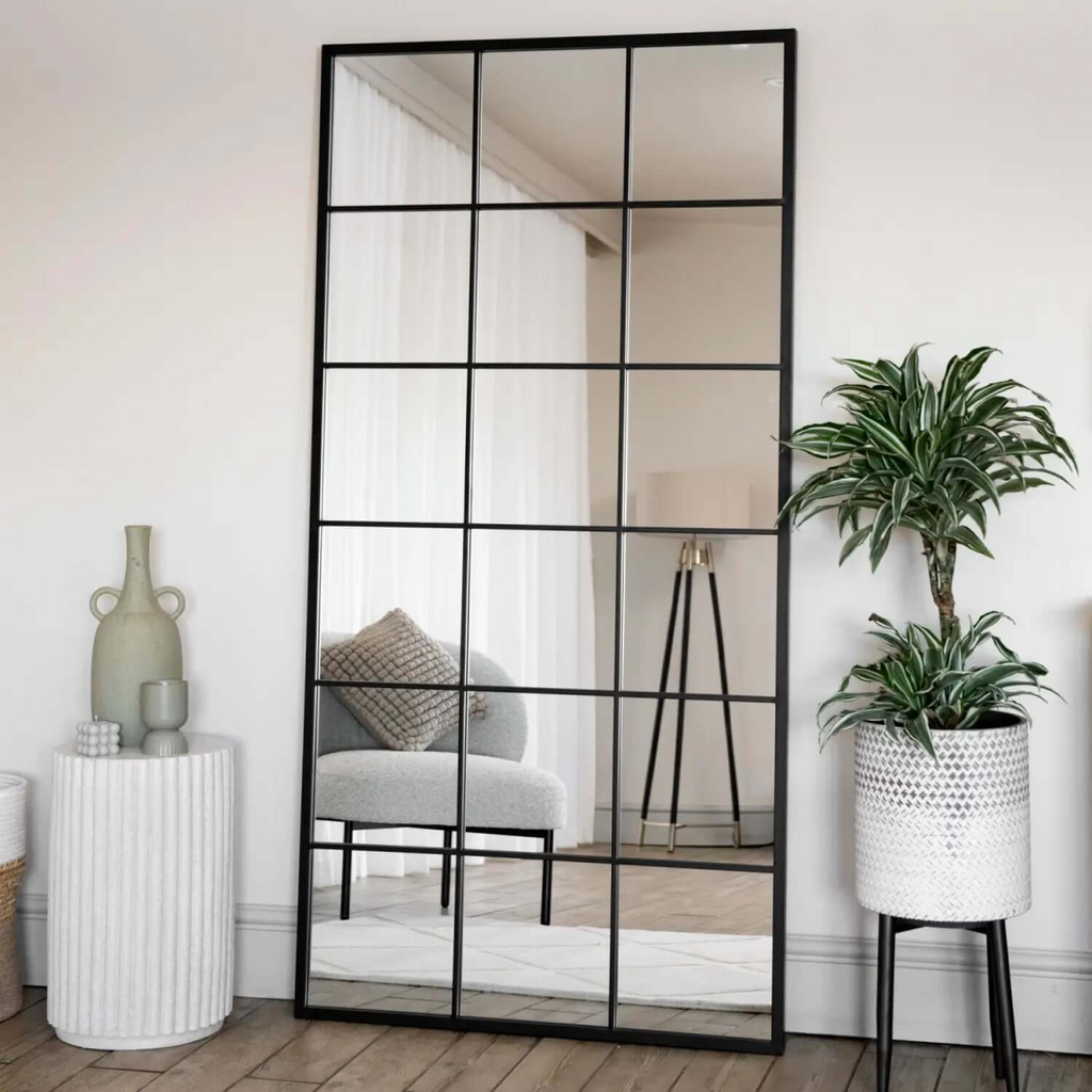 Full Length Rectangle Lattice Black Metal Window - 180cm x 90cm