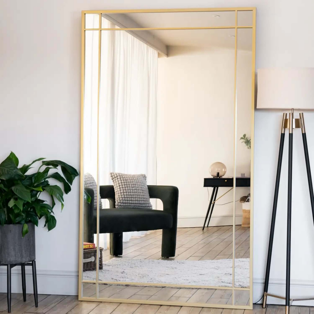 Full Length Gold Metal Rectangle Window Mirror - 180cm x 105cm