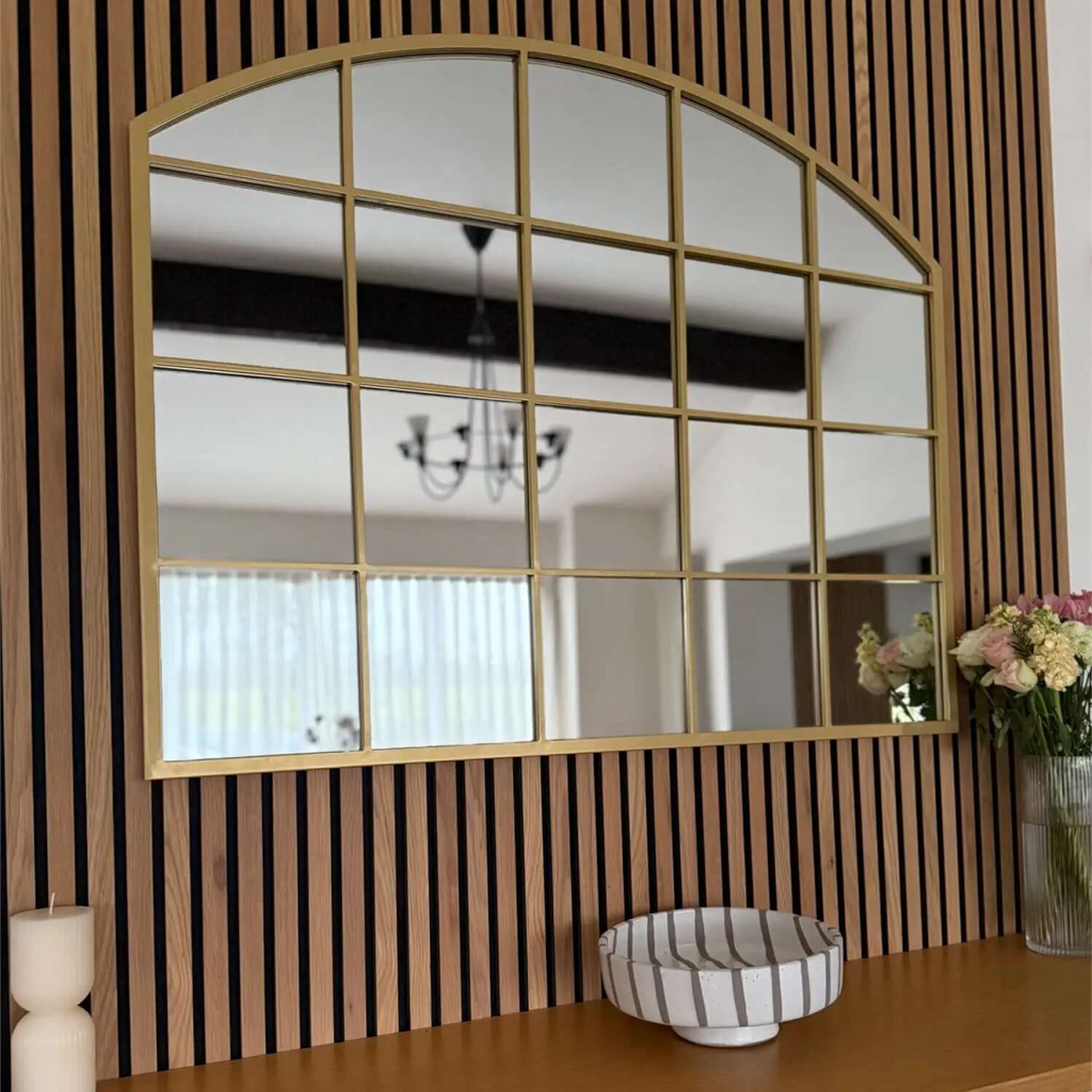 Gold Metal Arched Lattice Window Mirror - 95cm x 120cm