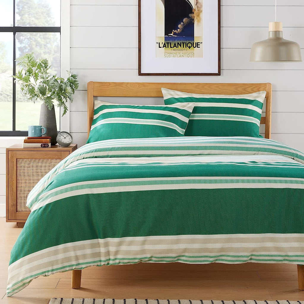 OLIVIA ROCCO Miami Stripes Reversible Duvet Cover Set – Hypoallergenic Cotton Blend