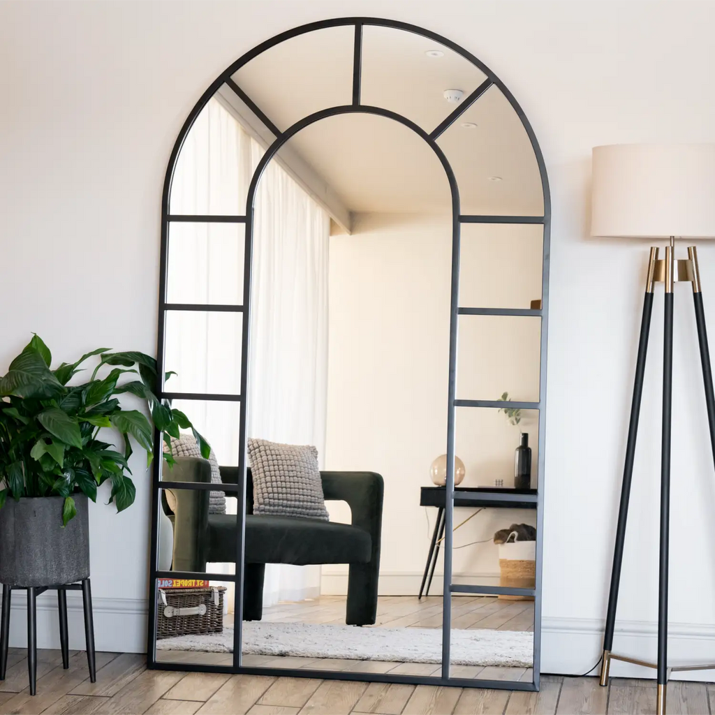 Mio - Full Length Black Metal Arched Window Mirror - 180cm x 105cm