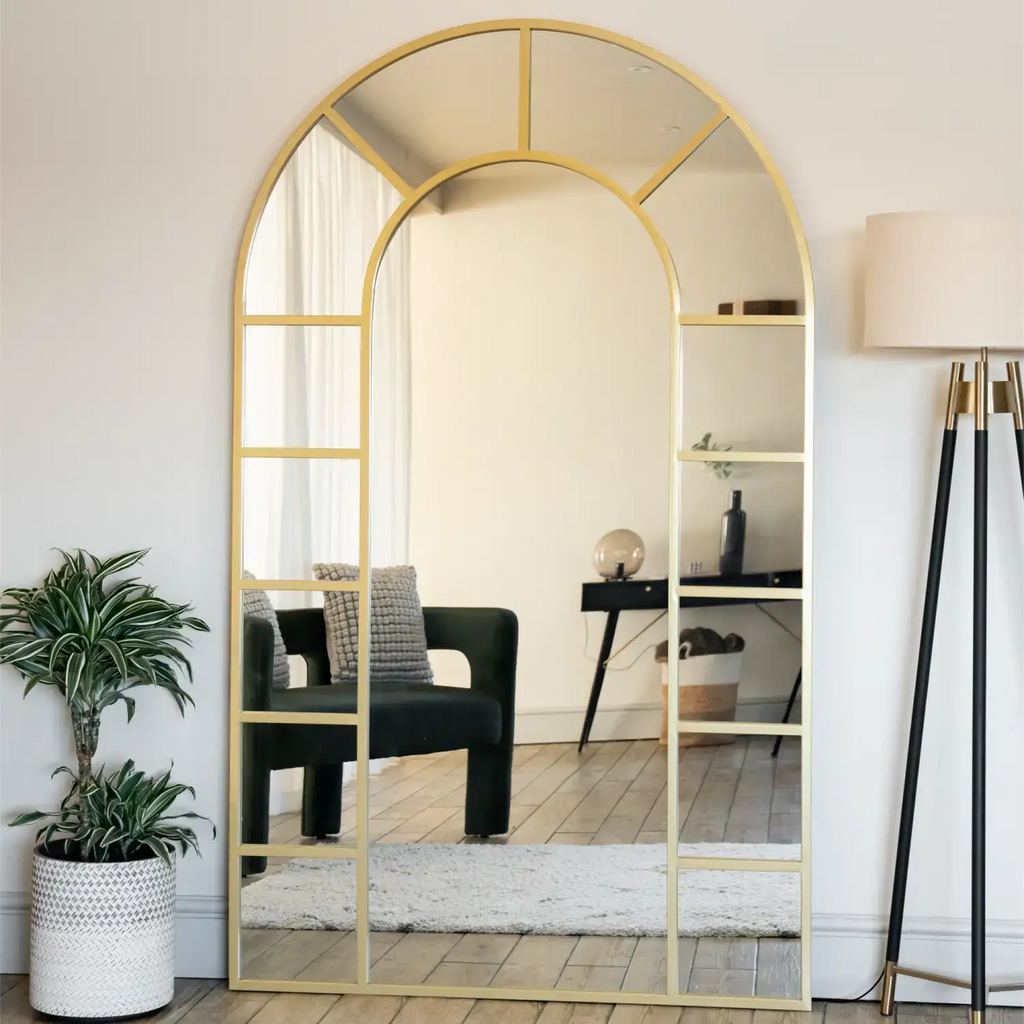 Mio - Full Length Gold Metal Arched Window Mirror - 180cm x 105cm