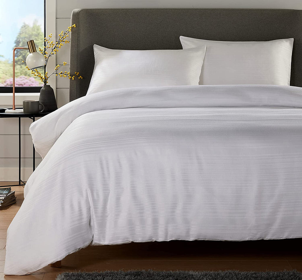 OLIVIA ROCCO Stripe Jacquard Reversible Cotton Blend Duvet Cover Set – Luxury Eco-Friendly Bedding