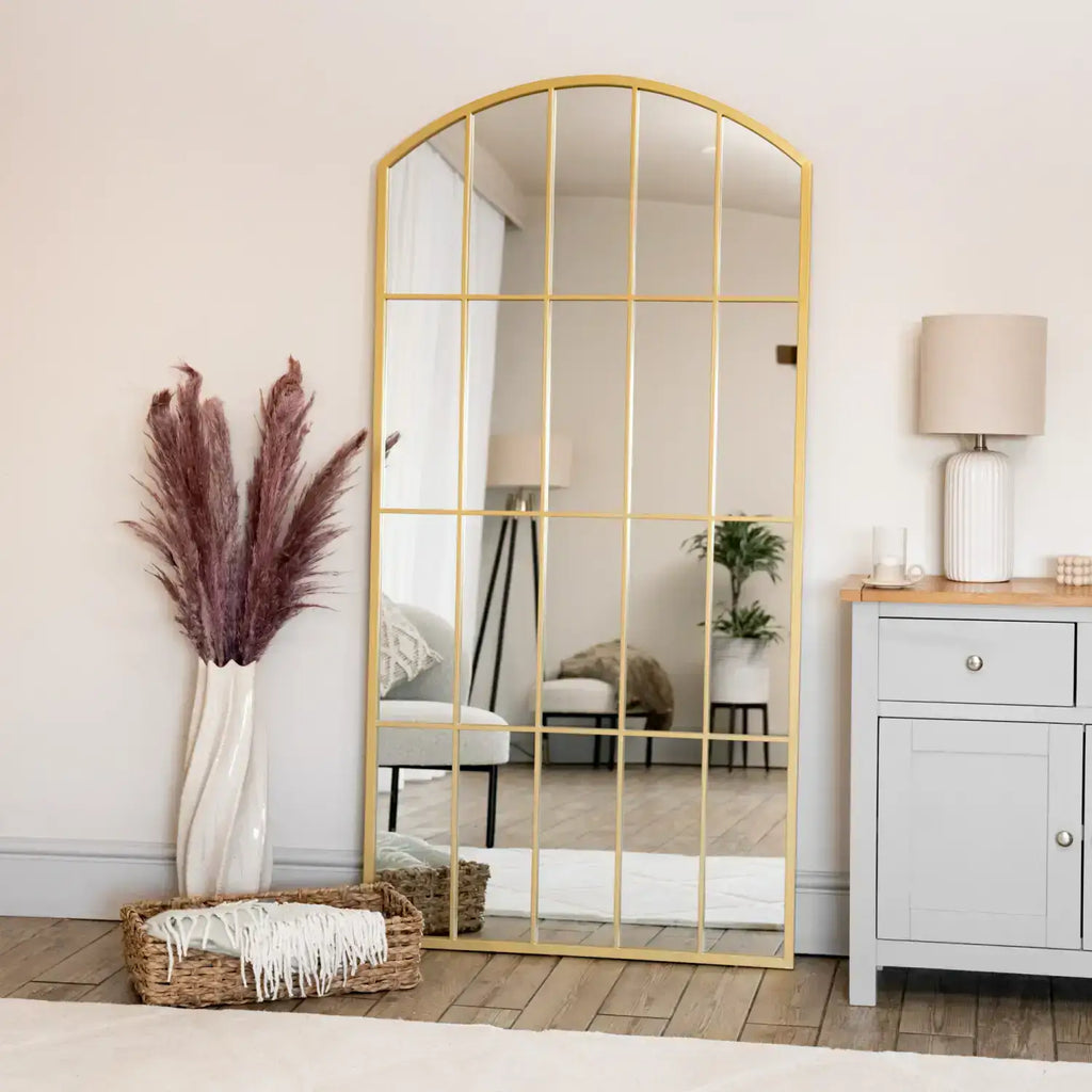 Tomi - Full Length Gold Metal Arched Lattice Window Mirror - 150cm x 60cm