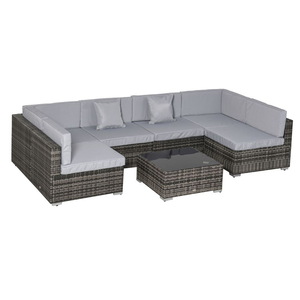 7-Piece PE Rattan Outdoor Sectional Couch with Coffee Table - Grey