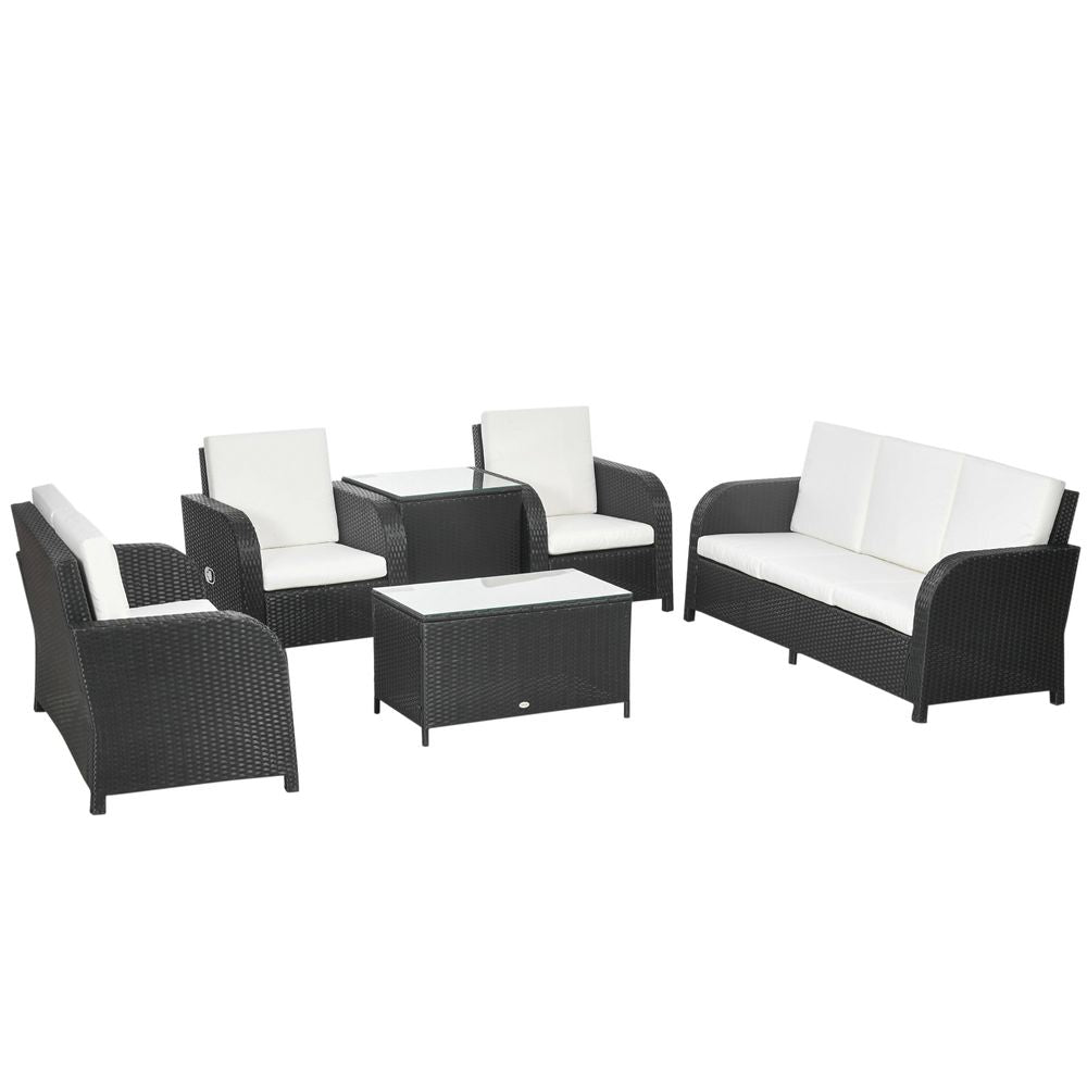 6-Piece Rattan Garden Furniture Set with Sofa & Table - Black