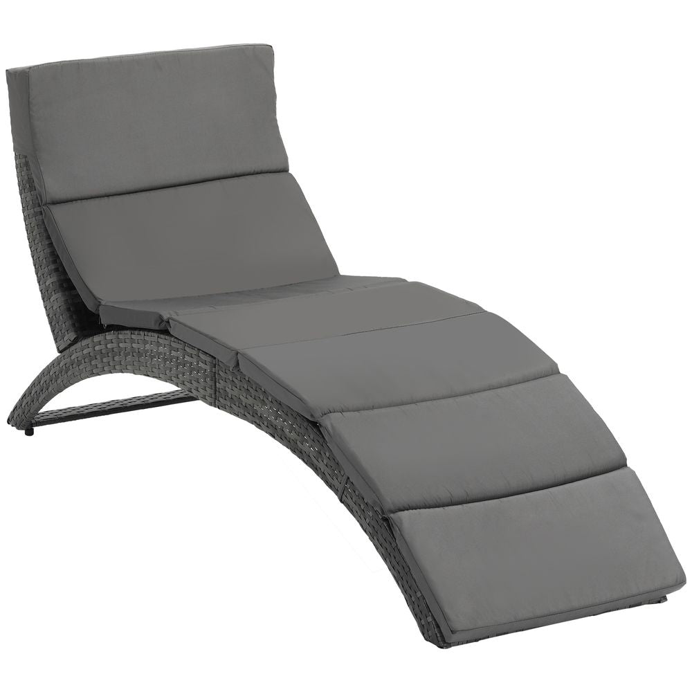 Outsunny Foldable Rattan Sun Lounger with Cushion - Grey