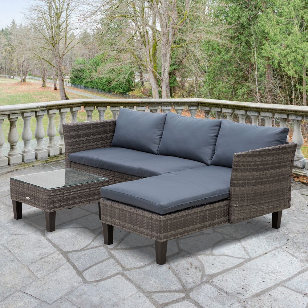 3-Seater Outdoor PE Rattan Furniture Set - Grey