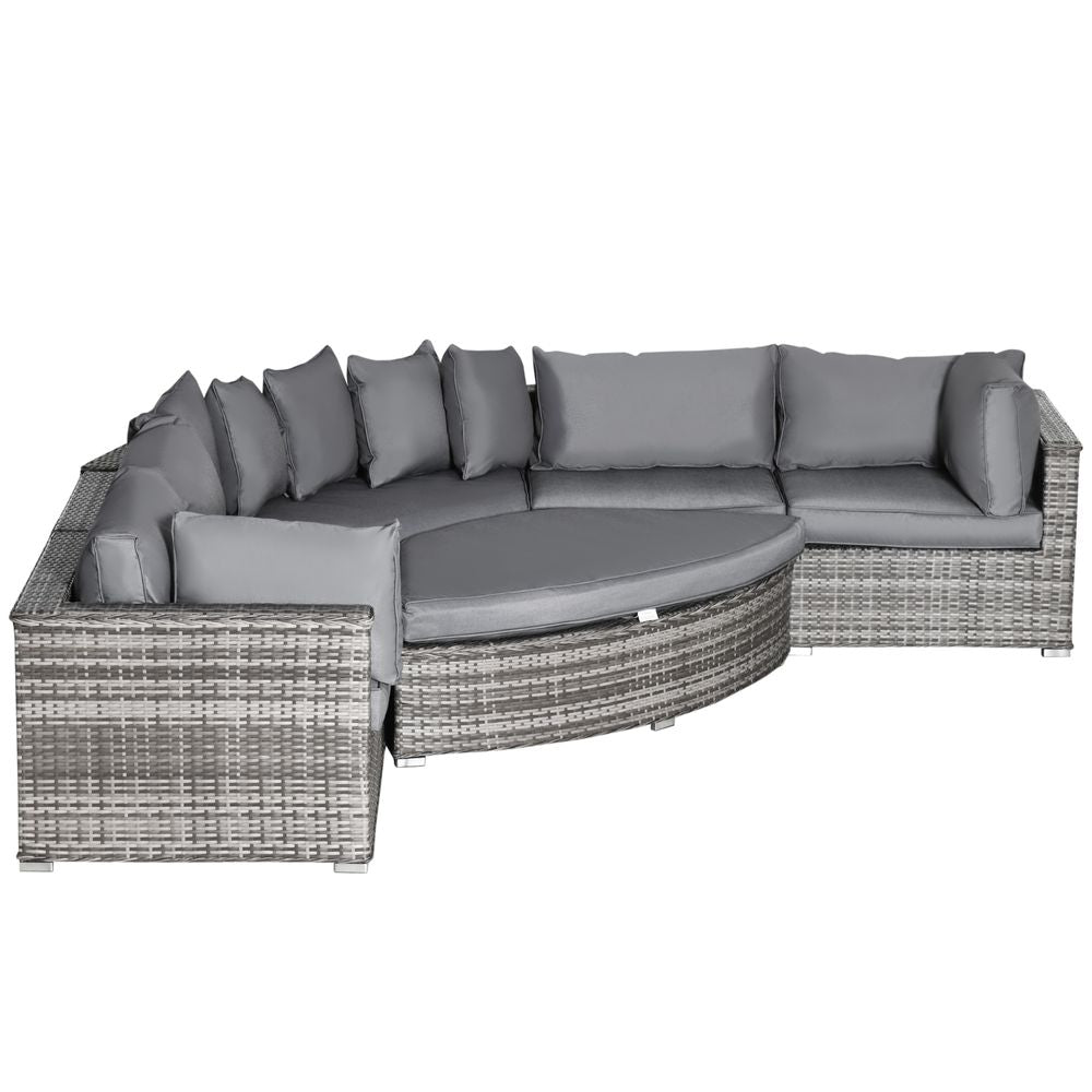 6-Seater Rattan Sofa Set Half Round with Cushions - Grey