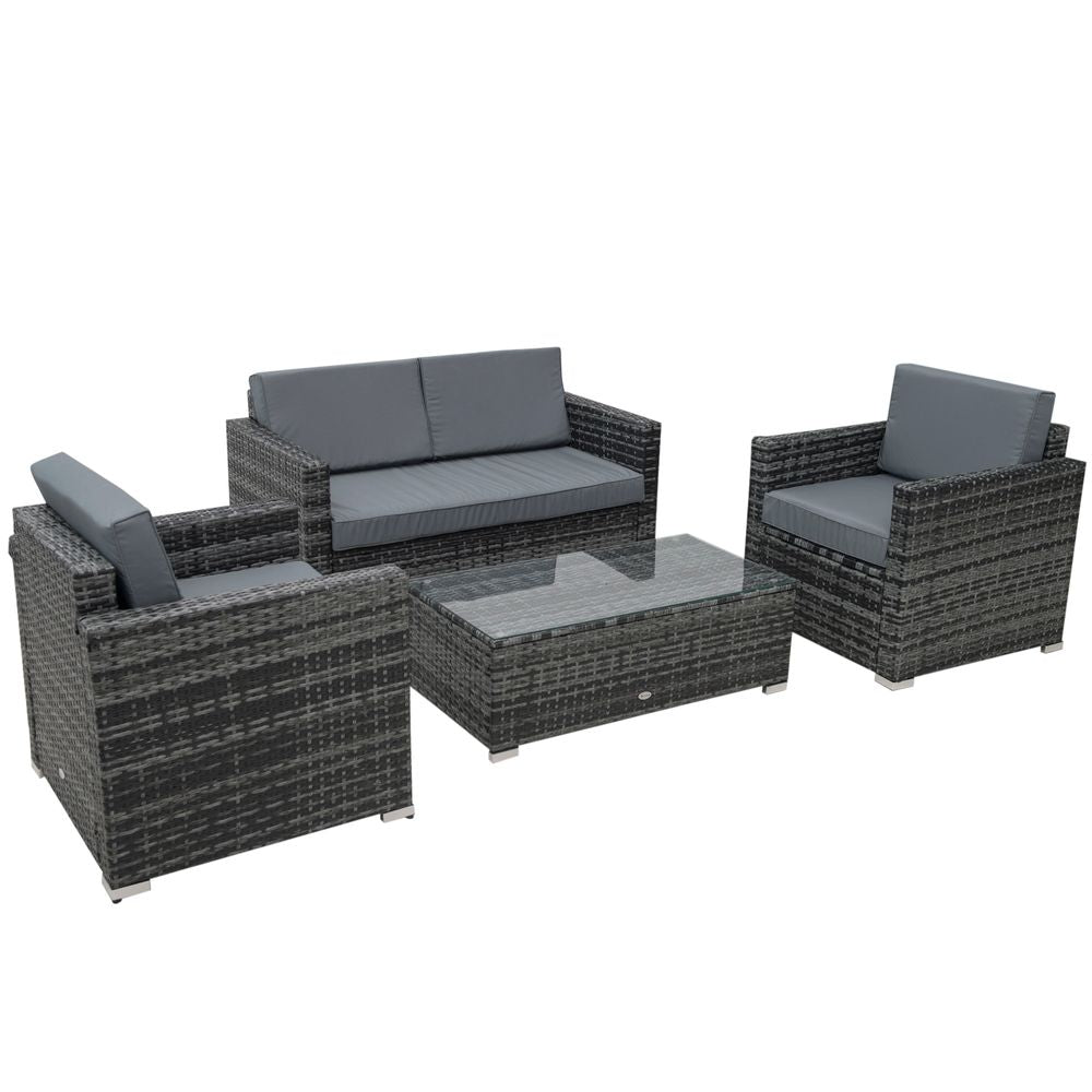 4-Seater Rattan Garden Furniture Set with Table - Grey