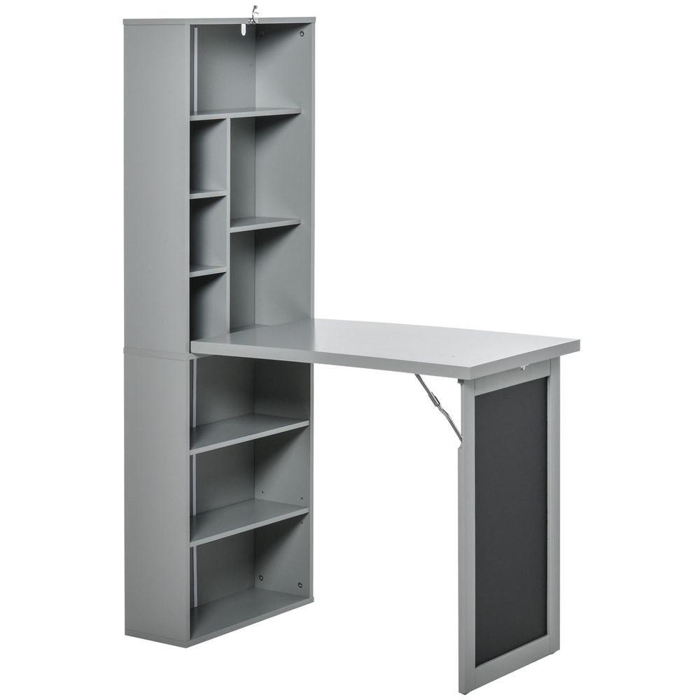 Grey Folding Convertible Desk with Blackboard & Shelves