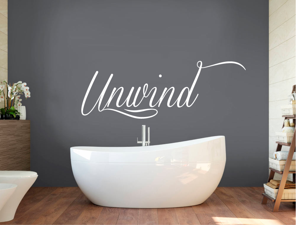 Unwind Vinyl Lettering Wall Sticker – Relaxing Quote for Bathroom or Spa