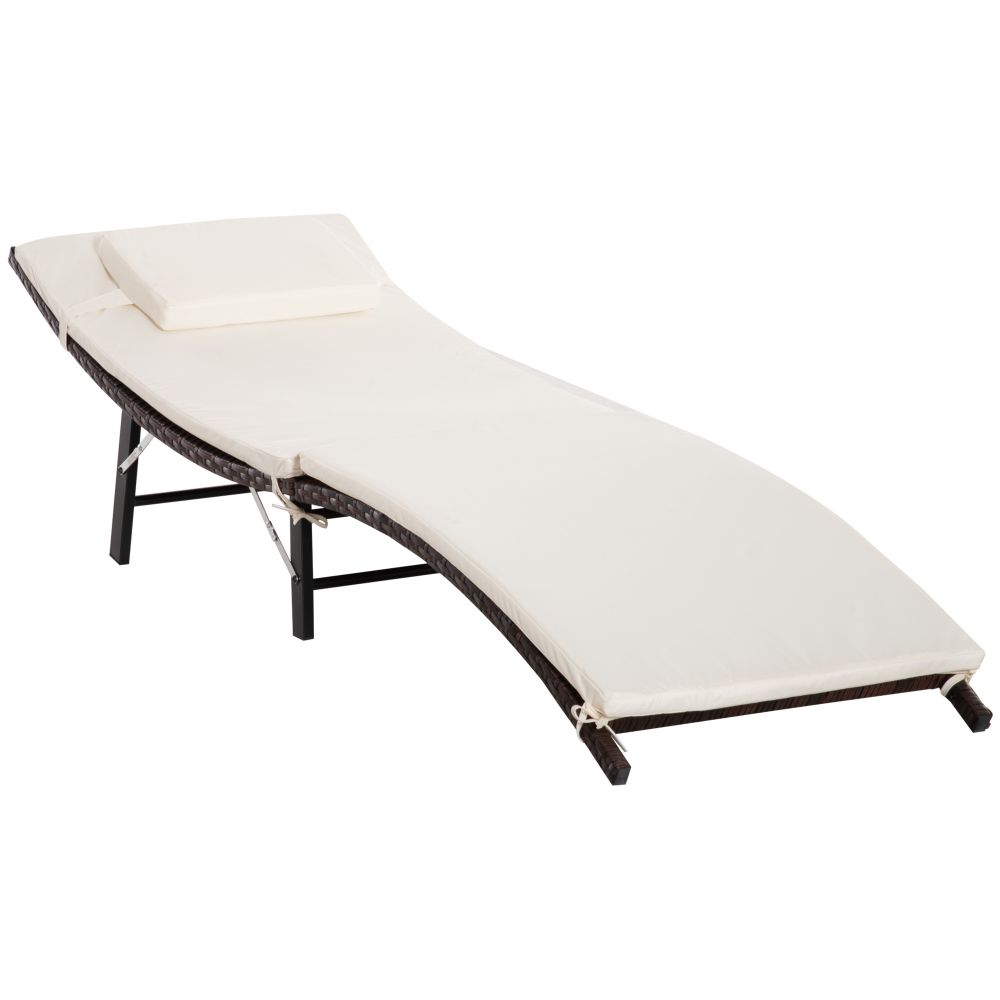 Outsunny Folding Rattan Sun Lounger - Brown & Cream White