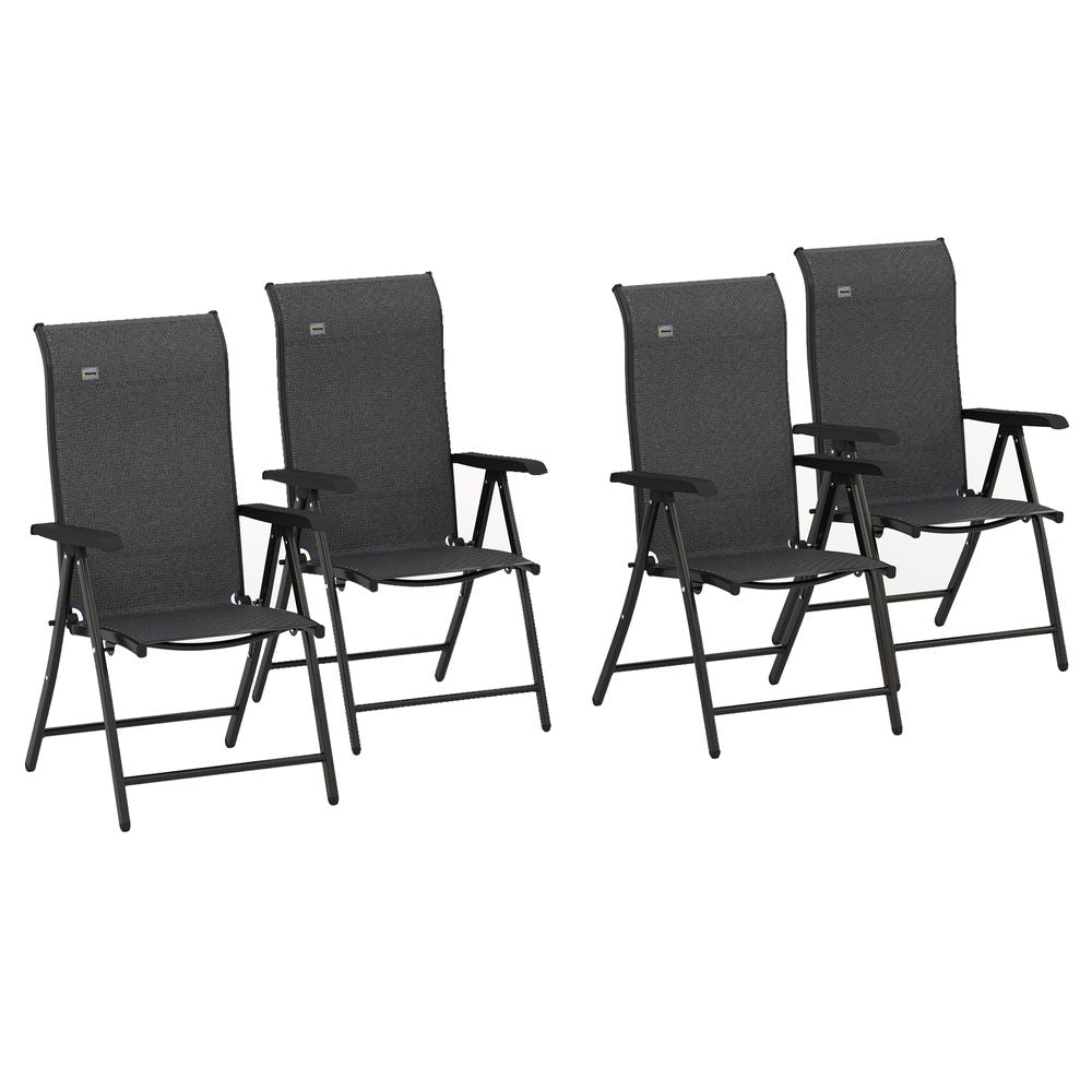 4 Outdoor Rattan Folding Chairs with Adjustable Backrest - Grey