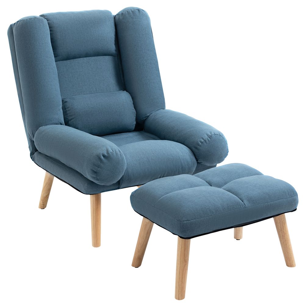 3-Position Adjustable Reclining Armchair with Footstool - Blue