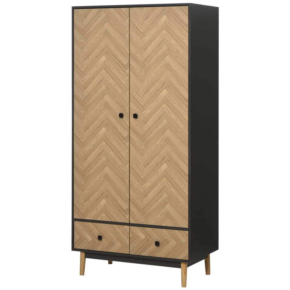 Grey & Oak Wardrobe Cabinet with Wood Grain DoorsGrey & Oak Wardrobe Cabinet with Wood Grain Doors