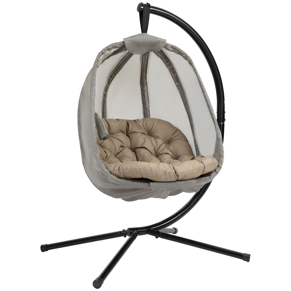 Khaki Hanging Egg Chair with Cushion and Stand