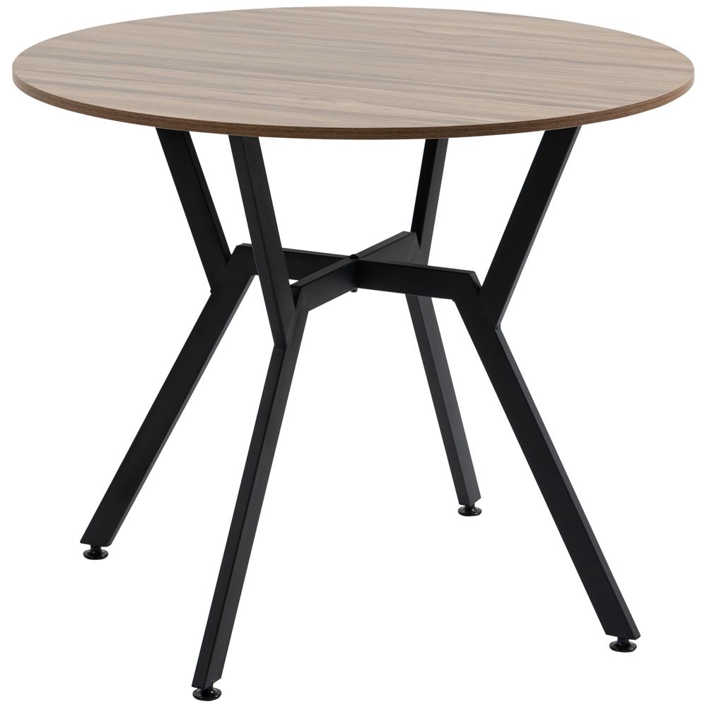 Round Industrial Style Dining Table with Black Steel Legs