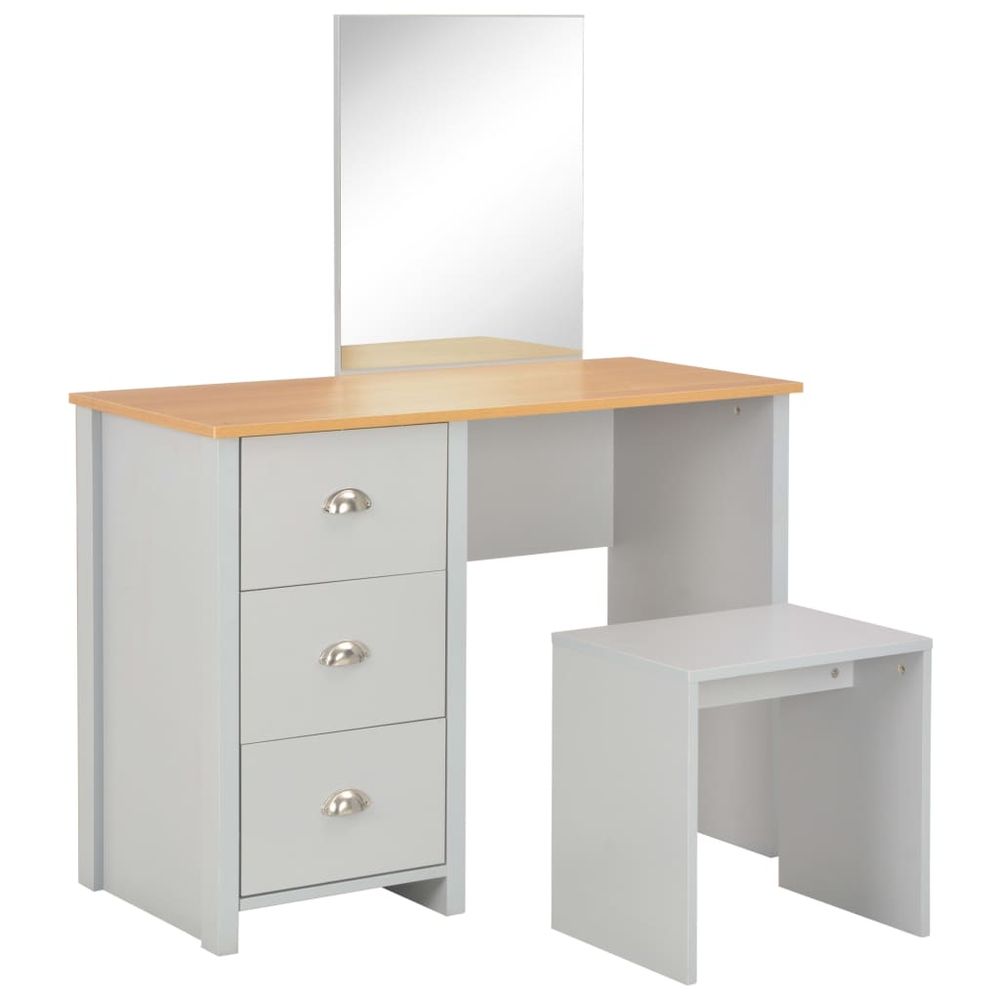 Modern Grey Country Dressing Table with Mirror and Stool