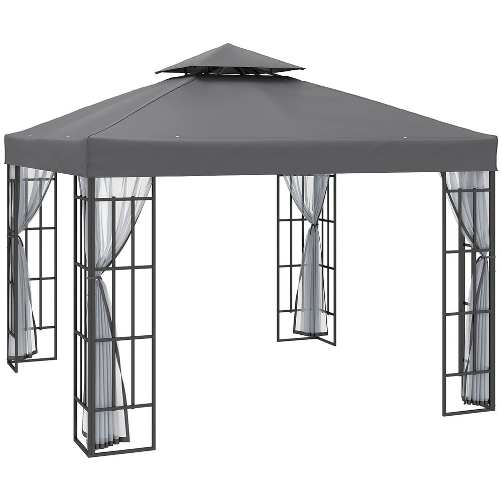 Outsunny 3m x 3m Steel Outdoor Gazebo with 2 Tier Roof - Grey
