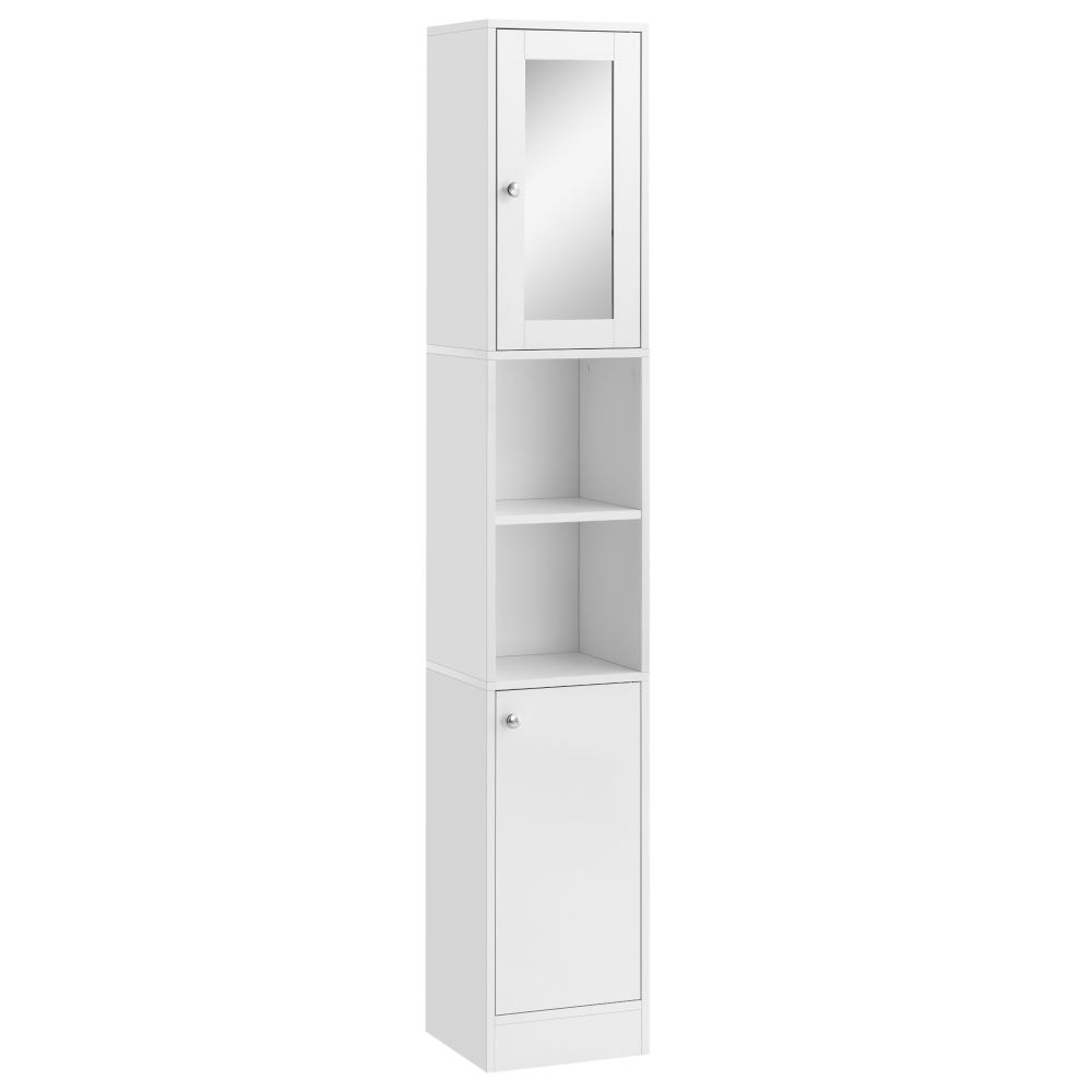 Kleankin Tall Bathroom Storage Cabinet with Mirror and Shelves