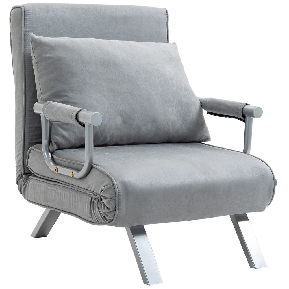 Faux Swede Folding Chair Bed with Cushion - Light Grey