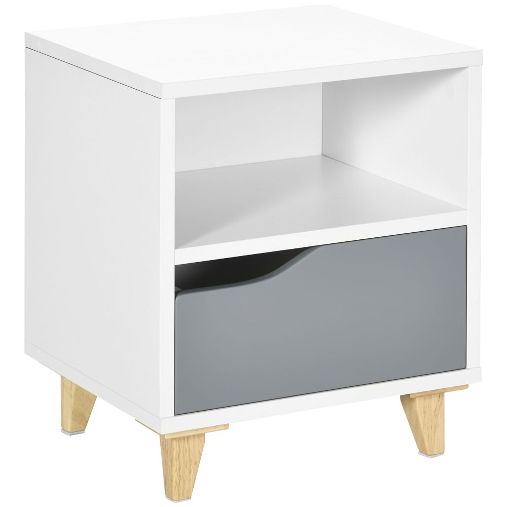 Modern Nightstand with Drawer and Shelf - White & Grey