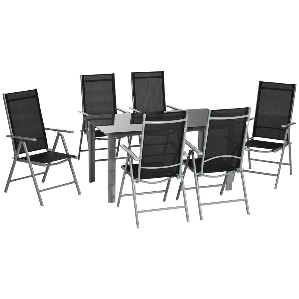 6 Seater Garden Table and Chairs Set - Black & Aluminium