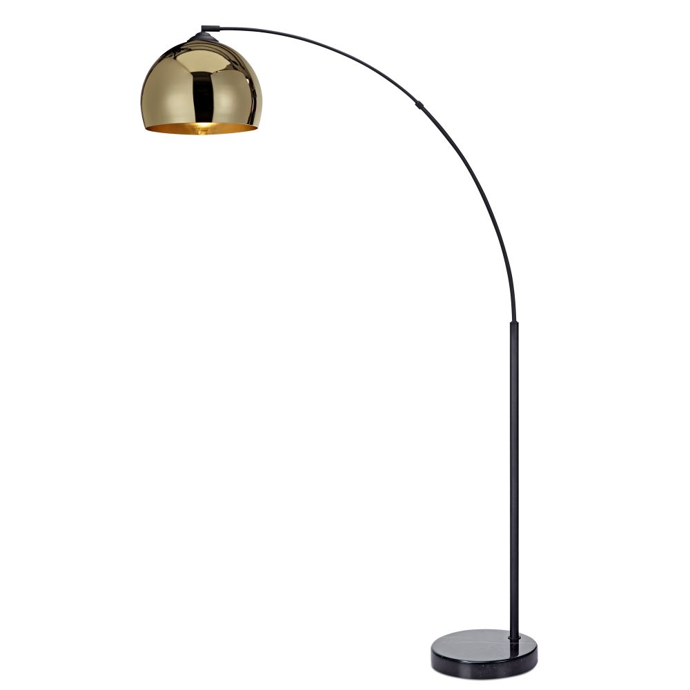 Arquer Modern LED Arc Curved Floor Lamp with Gold Bell Shade