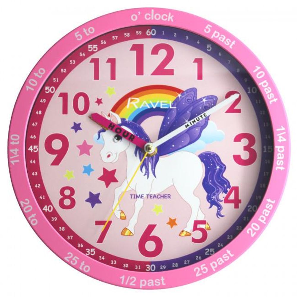 Ravel 25cm Pink Time-Teacher Unicorn Wall Clock - R.KC.10