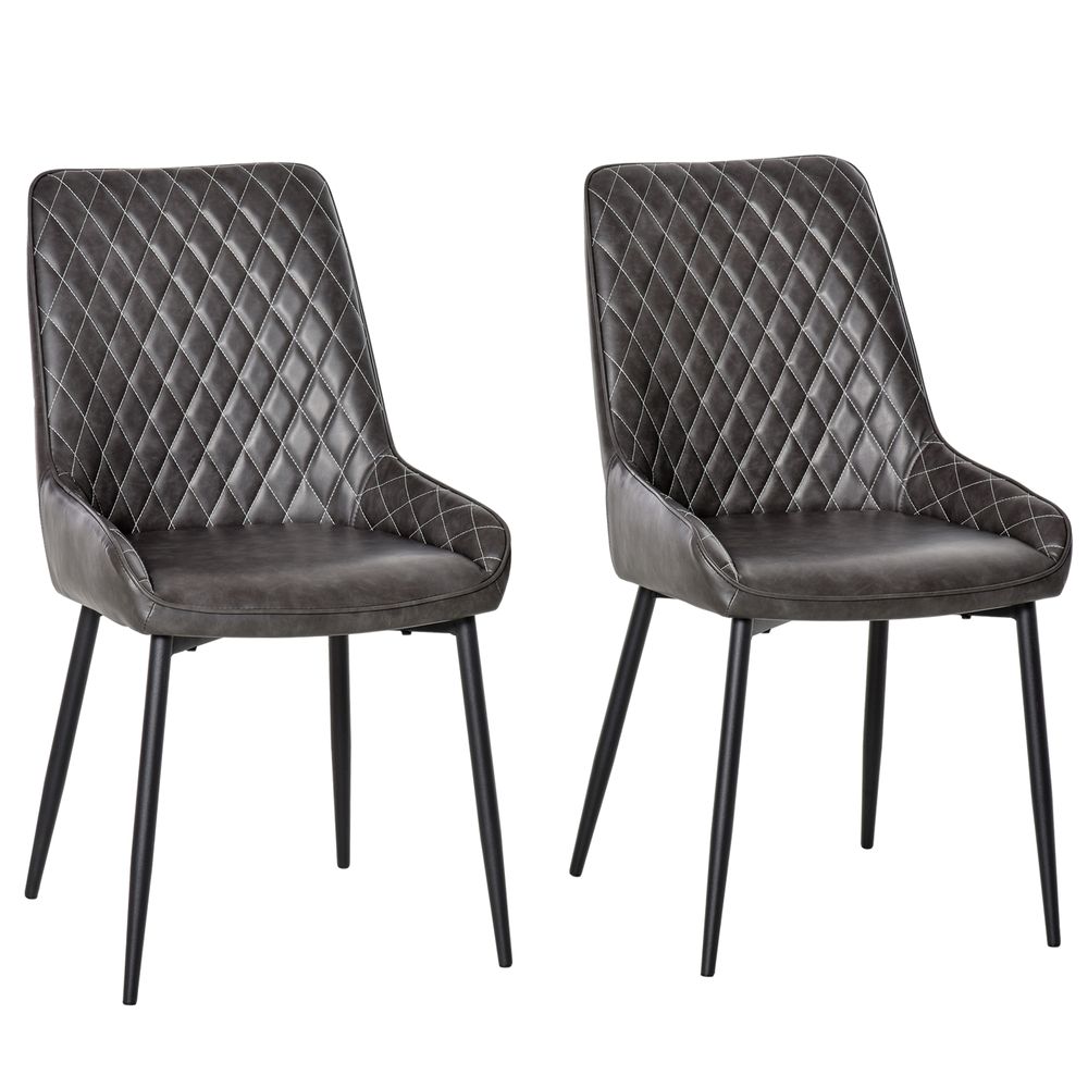 Set of 2 Faux Leather Retro Dining Chairs with Diamond Quilted Backs