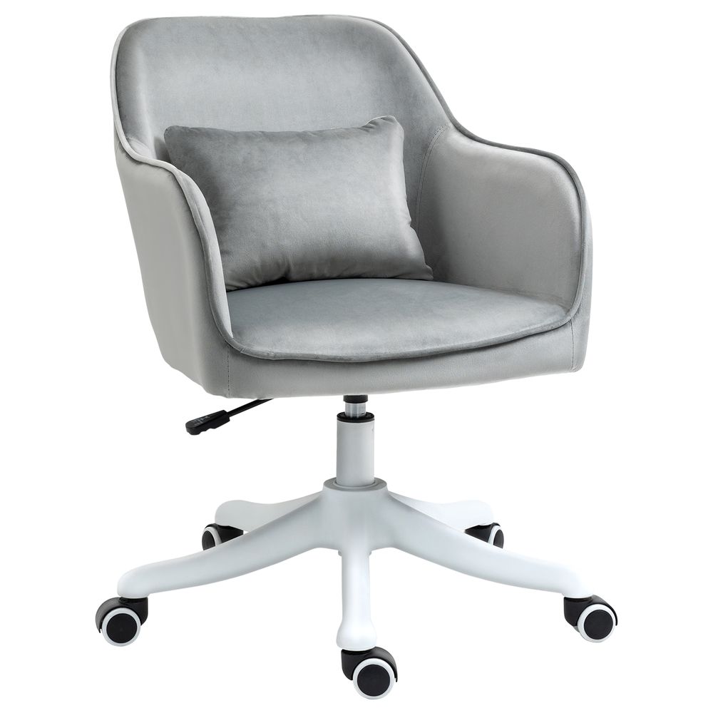 Grey Faux Velvet Office Tub Chair with Massage Pillow
