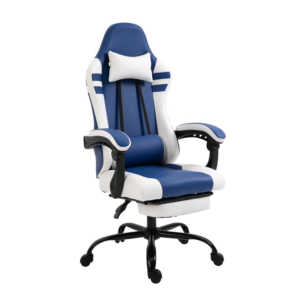 Luxe Red & Blue PU Leather Gaming Chair with Footrest