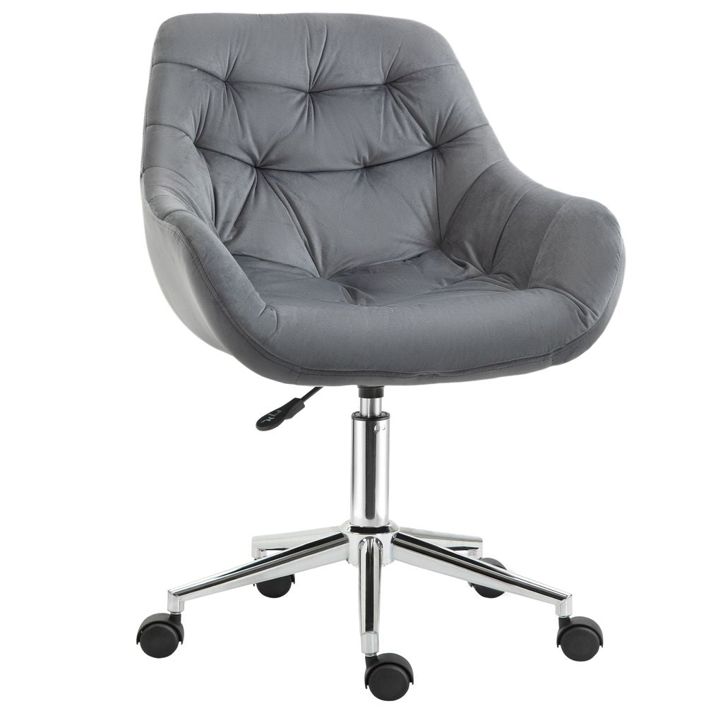 Mid Back Grey Velvet Comfy Office Chair with Adjustable Height