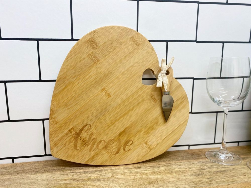Heart Shaped Bamboo Cheese Board with Cheese Knife