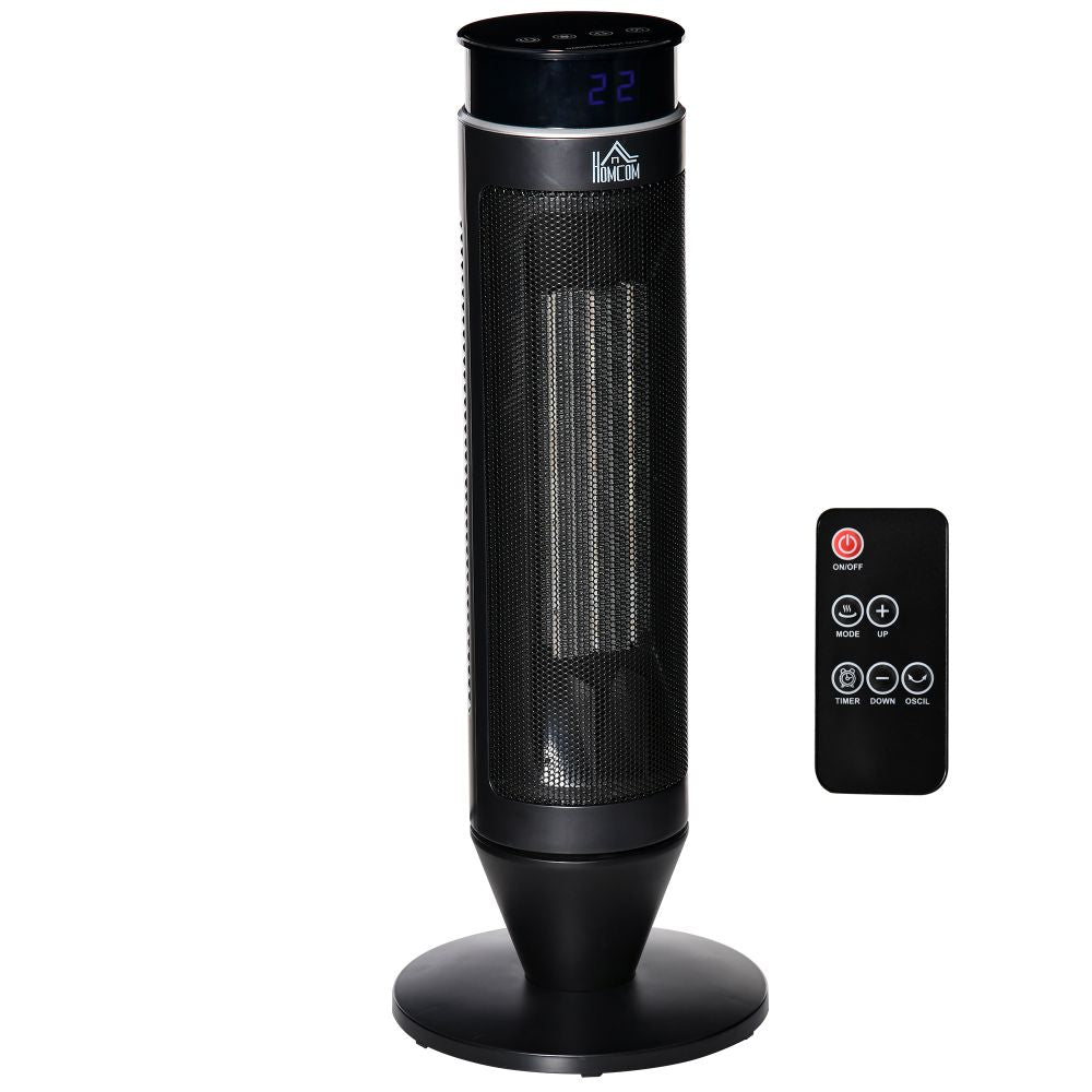 Black Oscillating Ceramic Tower Space Heater with 8hr Timer