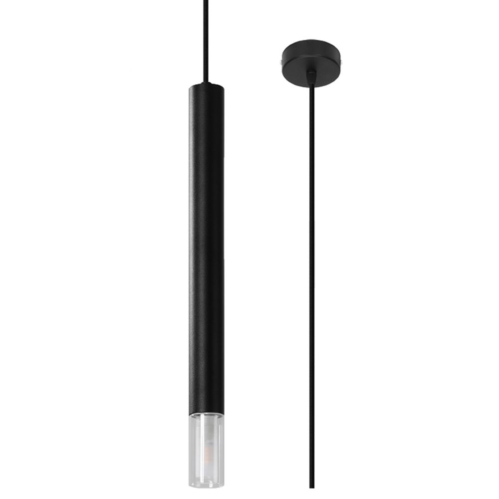 Wezyr Modern Single Tube Black Steel & Glass Pendant Lamp - G9