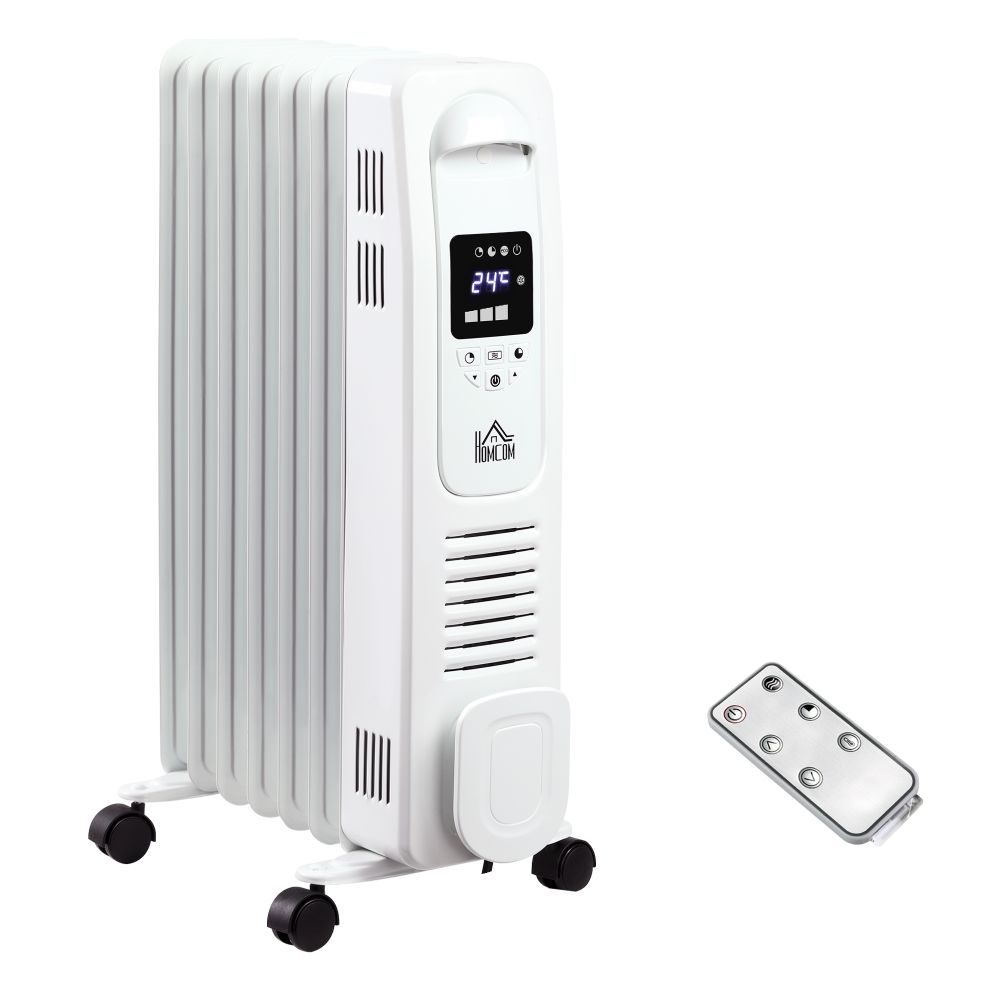 White 1630W 7 Fin Digital Oil Filled Radiator with Timer & Remote