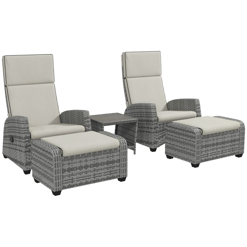 Outsunny 5 piece rattan patio set with Reclining Chairs - Grey