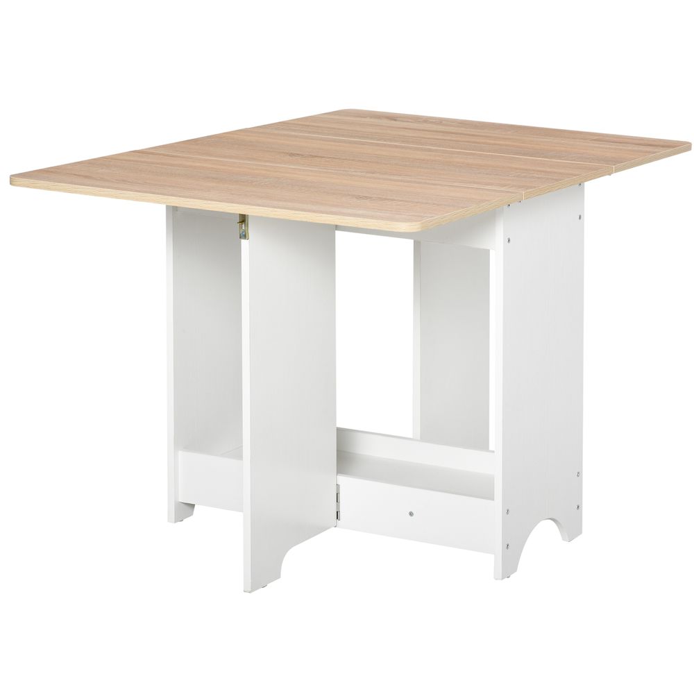 Drop Leaf Dining Table with Storage Shelf - White & Oak