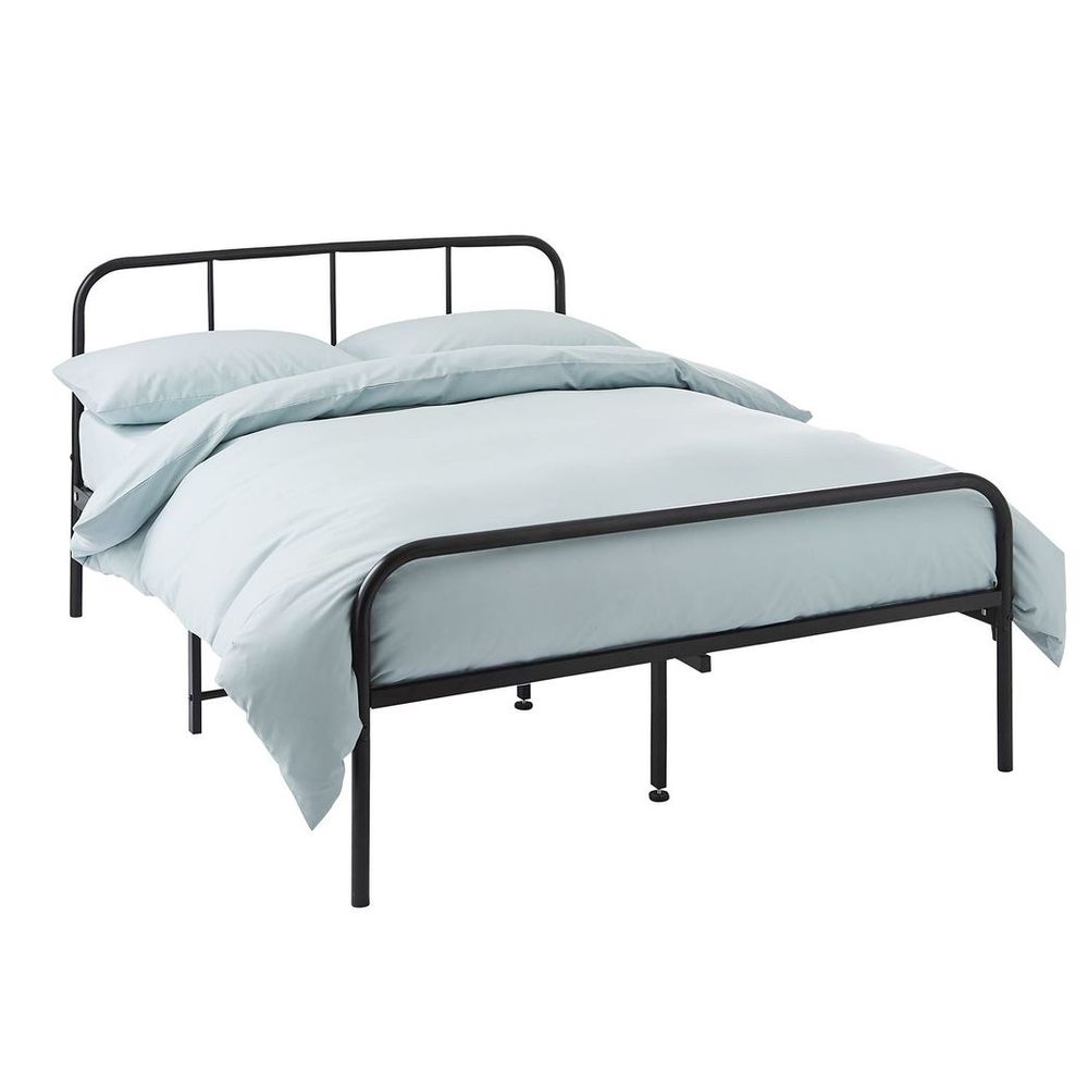 Black Metal Double Bed Frame with Rounded Head and Foot Board