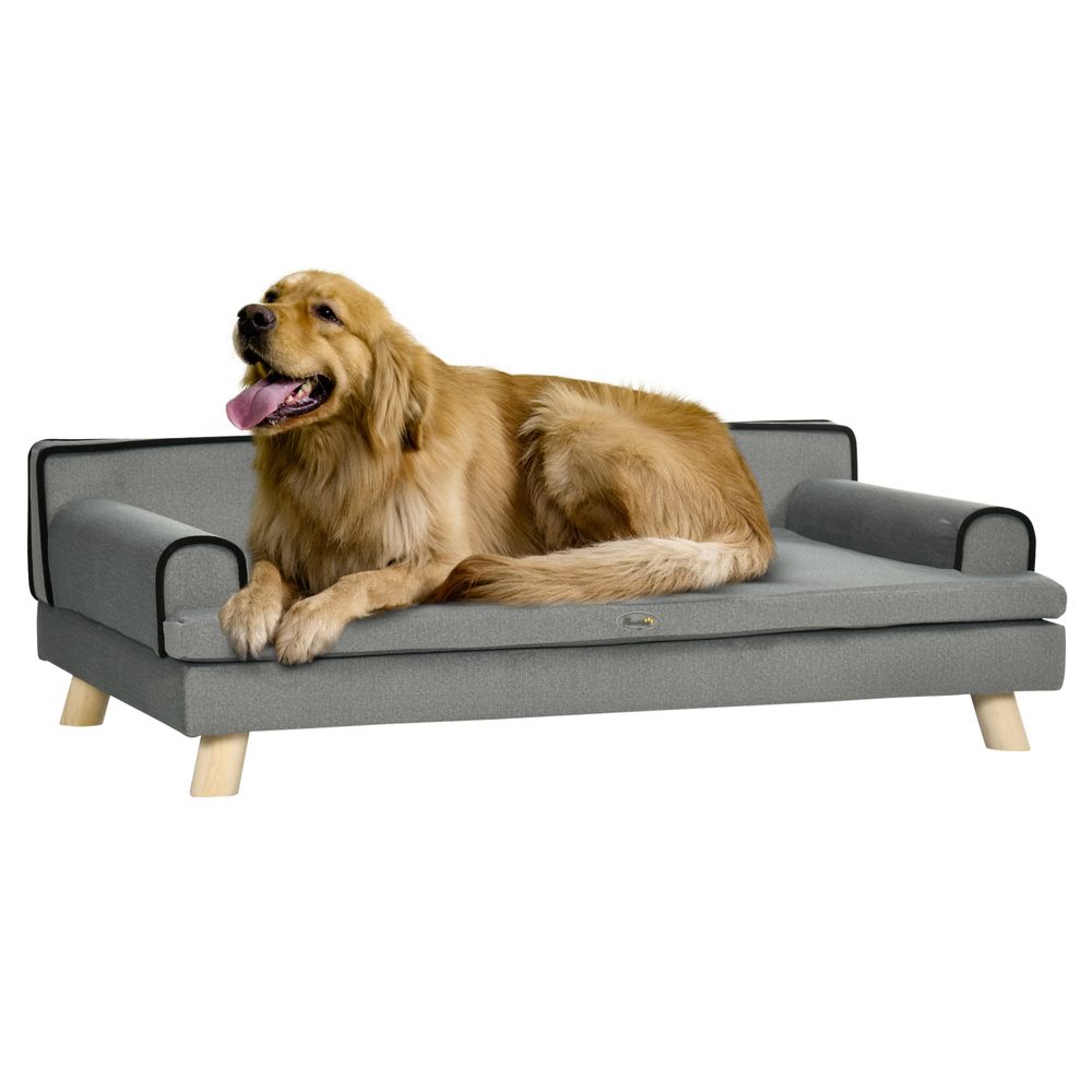 Grey Water Resistant Large Dog Sofa with Wooden Legs