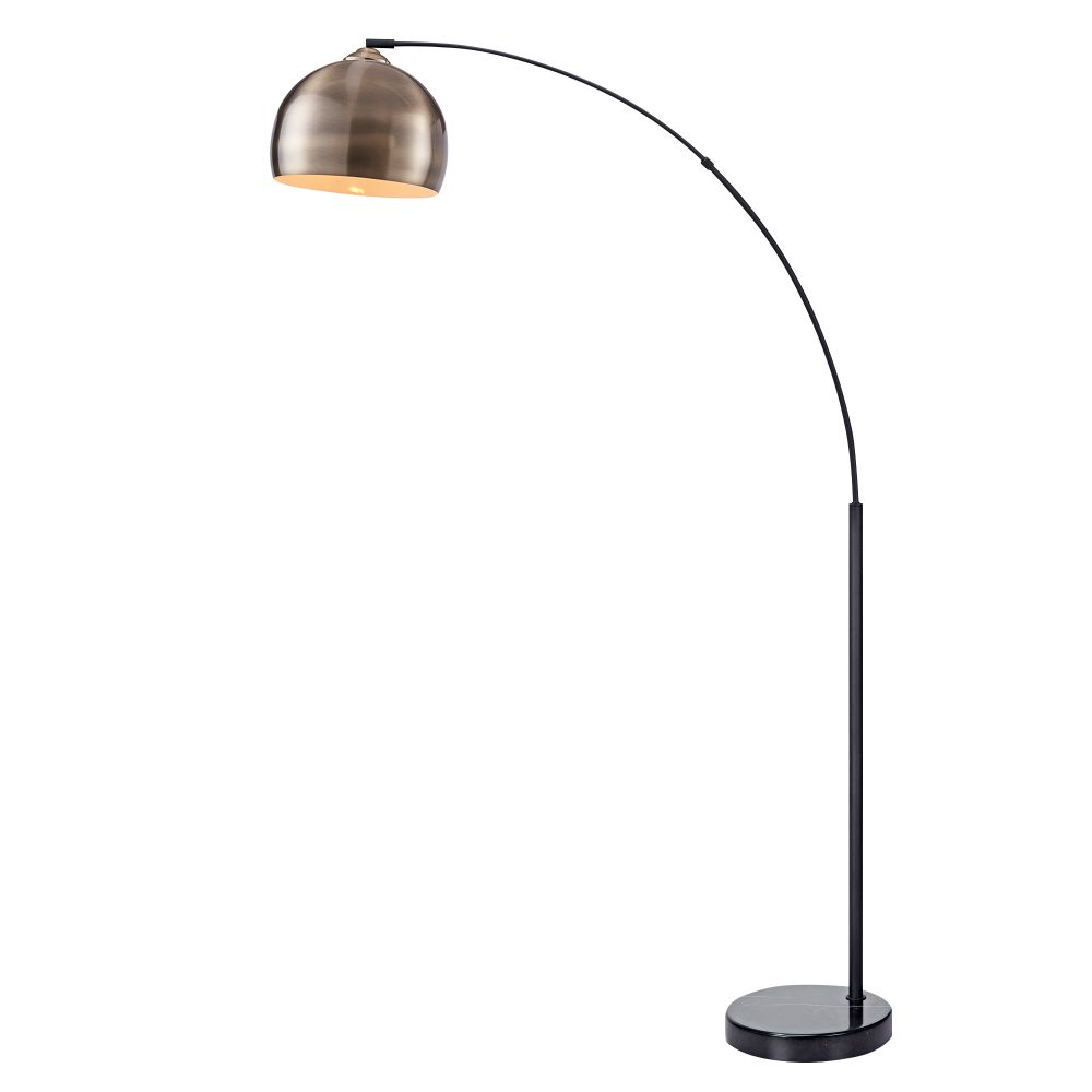Arquer Modern LED Arc Curved Floor Lamp with Antique Brass Bell Shade