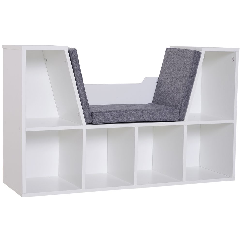 Bookcase Storage with Sponge Linen Seating - White & Grey