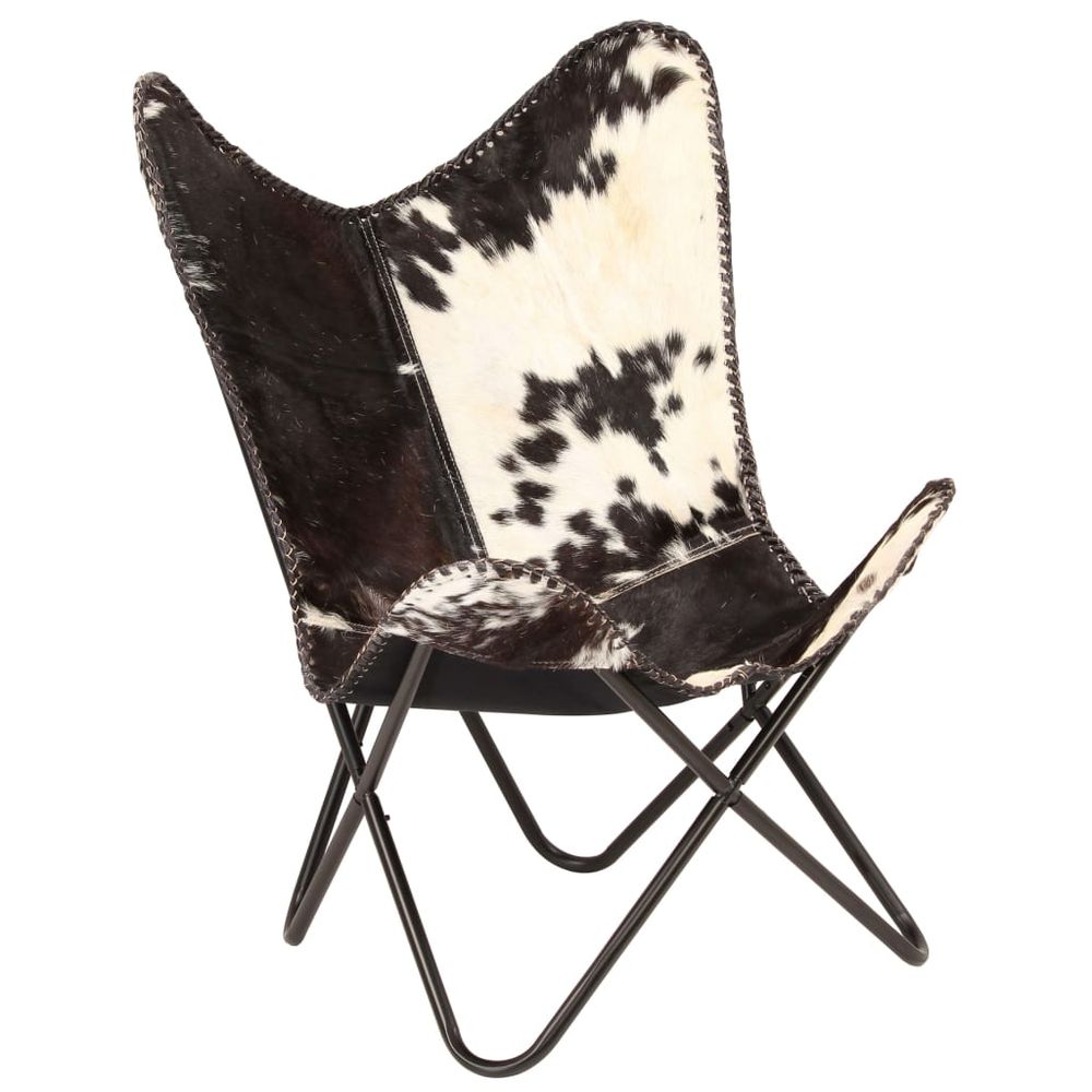 Black and White Genuine Goat Leather Butterfly Chair