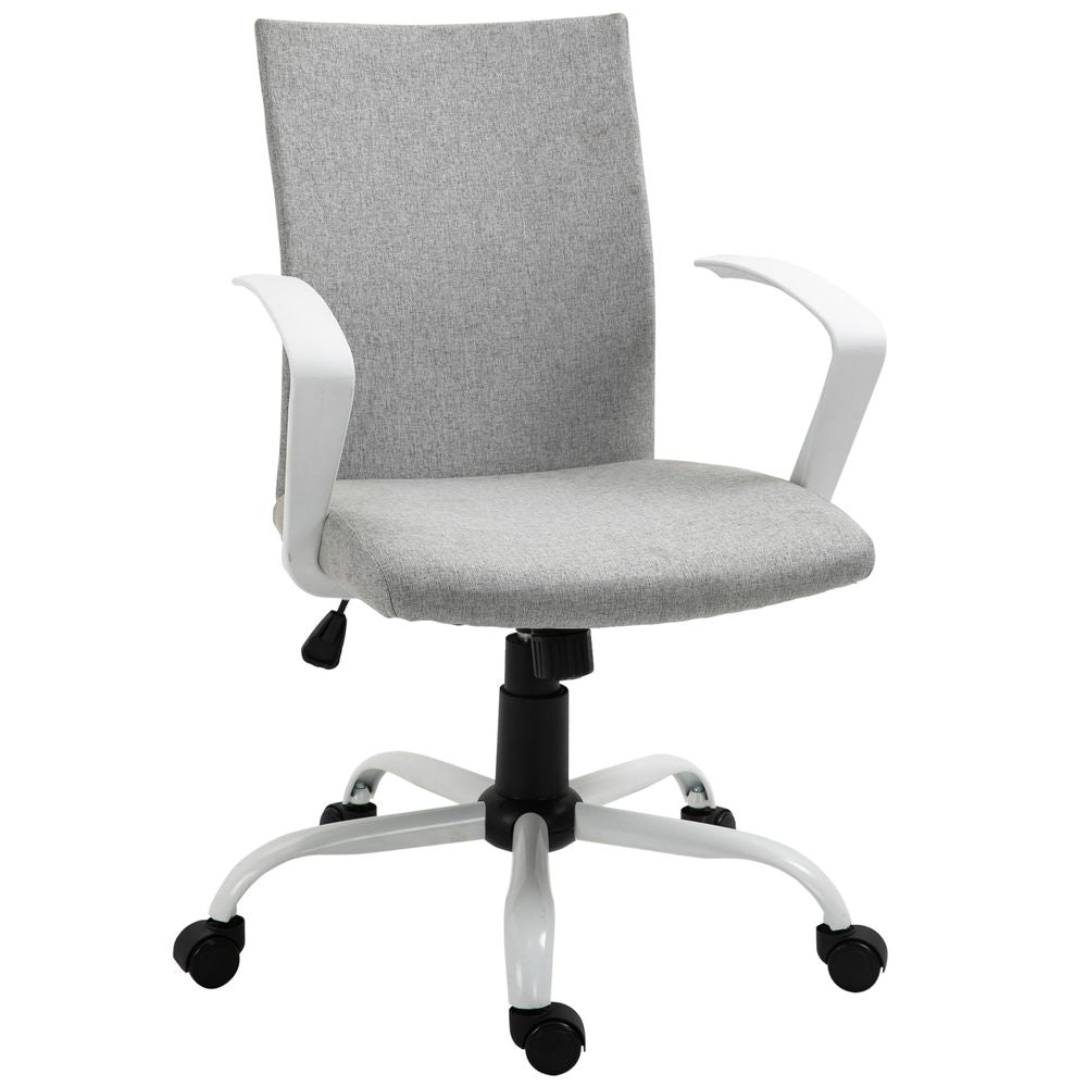 Light Grey Linen Swivel Office Chair - Height Adjustable